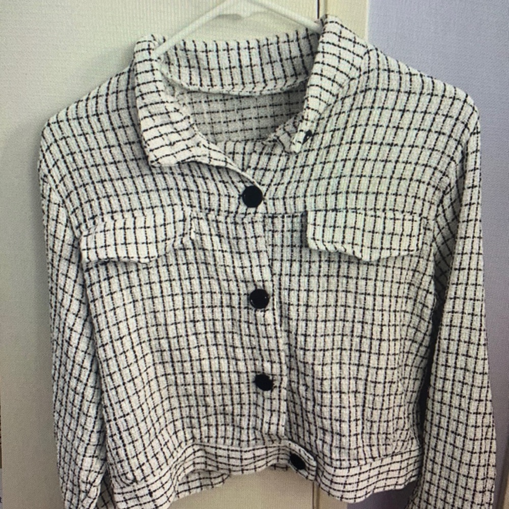 Plaid Button-Up Cropped Jacket